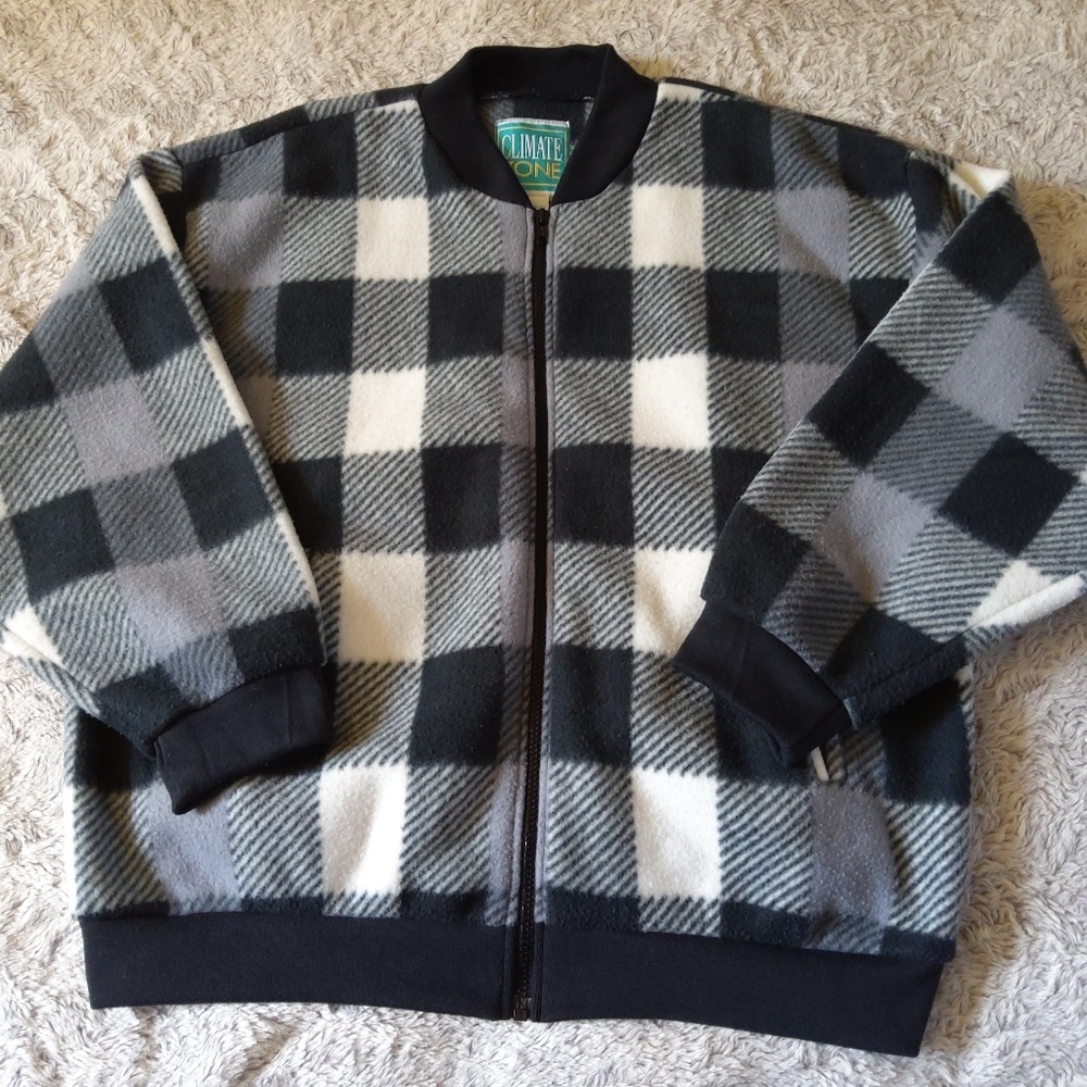 Vintage 90's Climate Zone Chekered Dolman Sleeve Fleece Jacket Men's Size Large